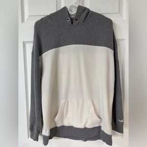 Hollister Grey and White Oversized Hoodie (Size S)